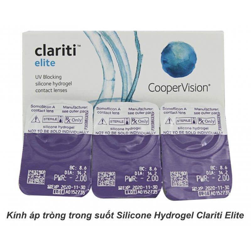 Kính áp tròng 1 tháng không màu Silicone Hydrogel Clariti Elite  Mỹ có độ (0.50 - 10.00)