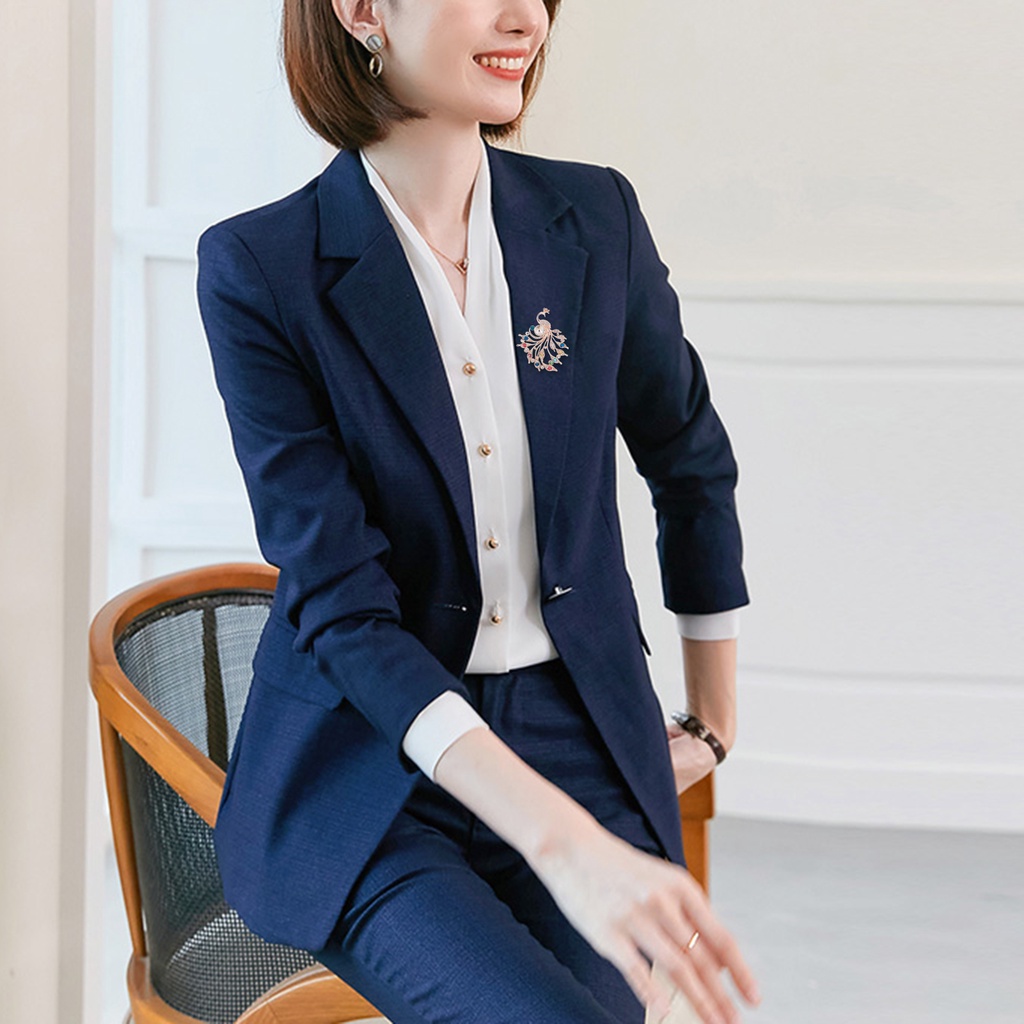 Ghim cài áo hình chim công dát kim cương giả sáng tạo thanh lịch cho nữ