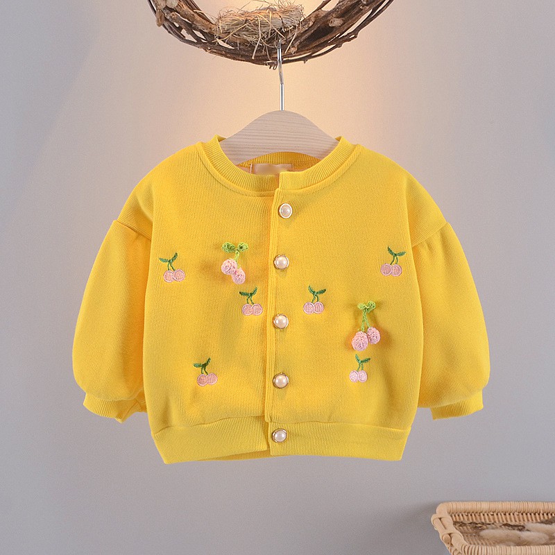 Áo khoác lót nhung bé gái size 6-15kg thêu quả cherri AK20