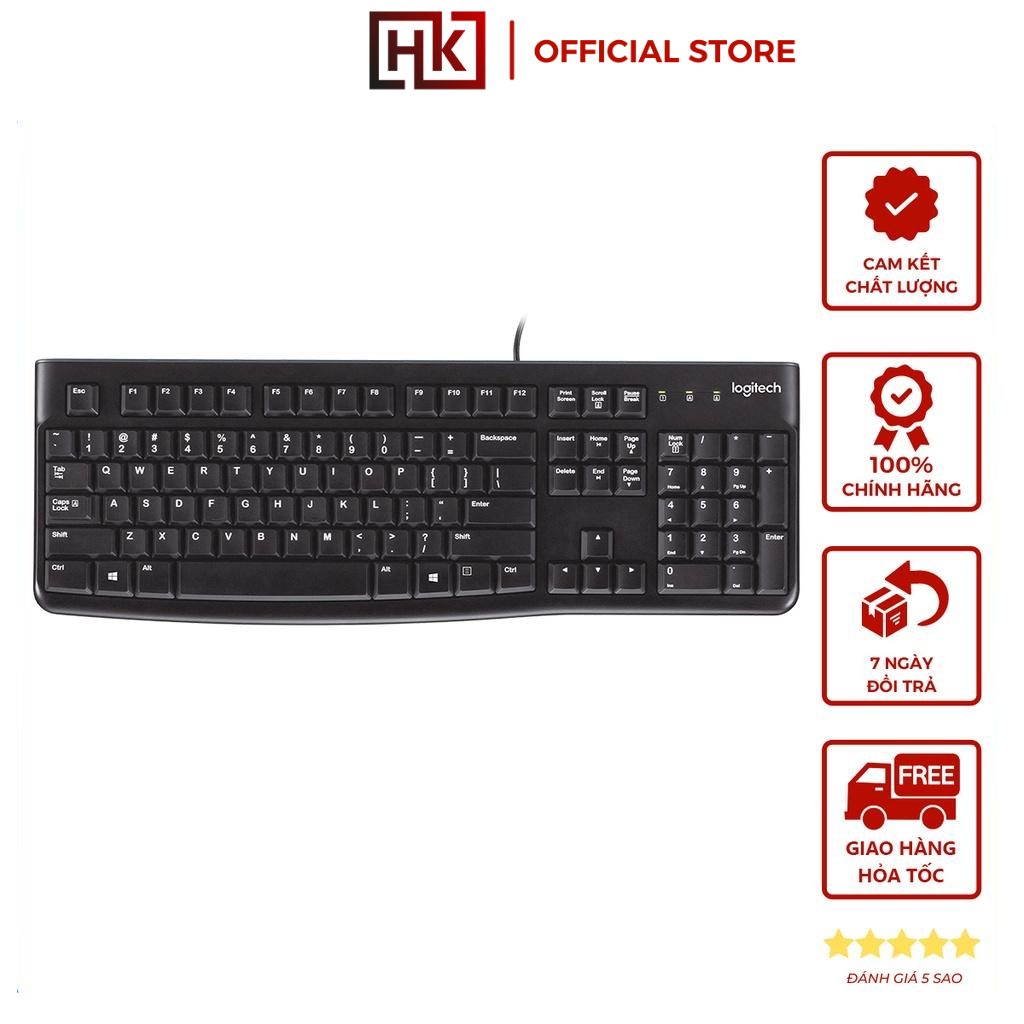 Bàn phím có dây Logitech K120 - Bền bỉ, chống tràn, kích thước đầy đủ có phím số - Bảo hành chính hãng