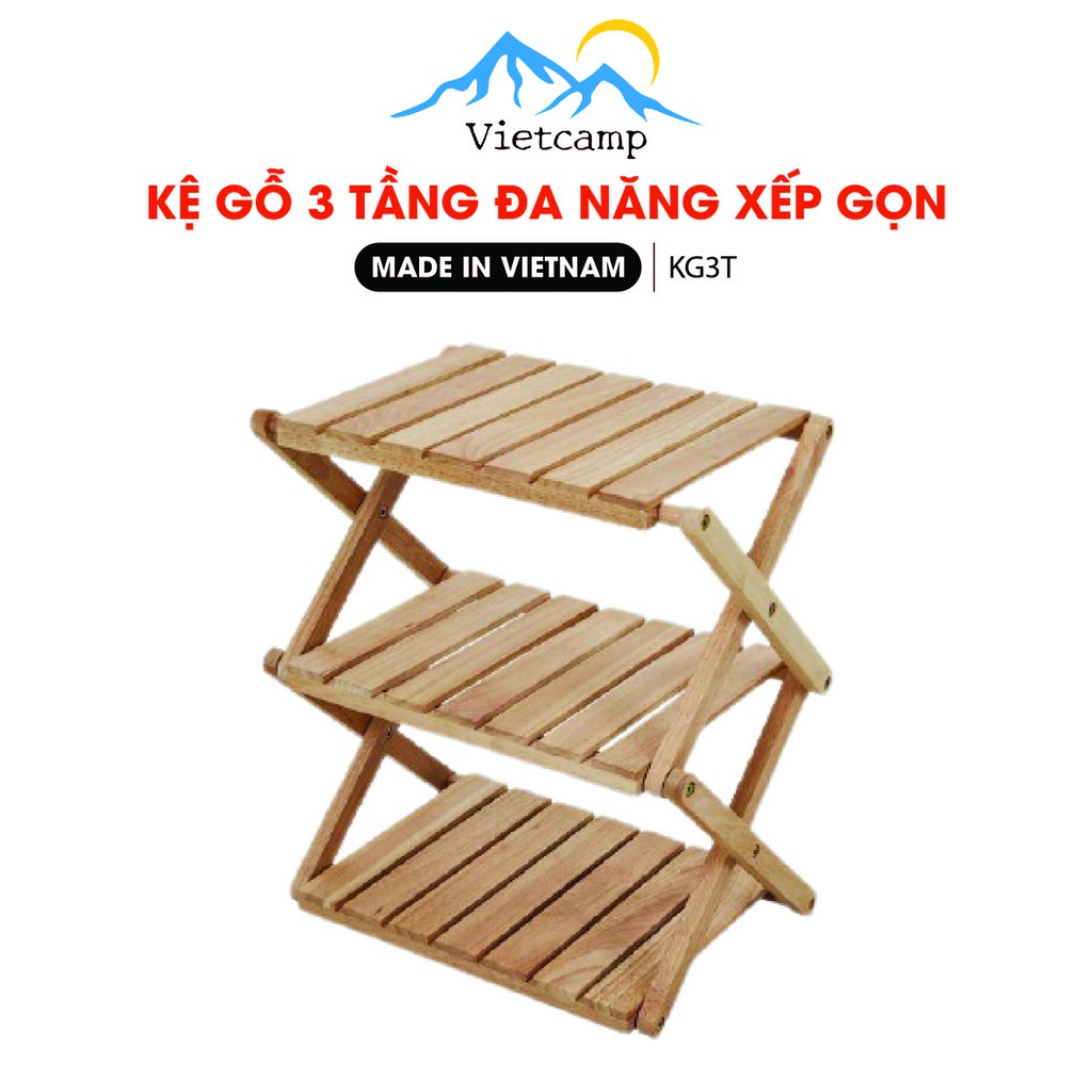 Kệ gỗ đa năng 3 tầng gỗ thông (kèm túi) - Có thể xếp gọn - Thương hiệu Vietcamp - Kích thước 60*31*63 - Bảo hành 12th