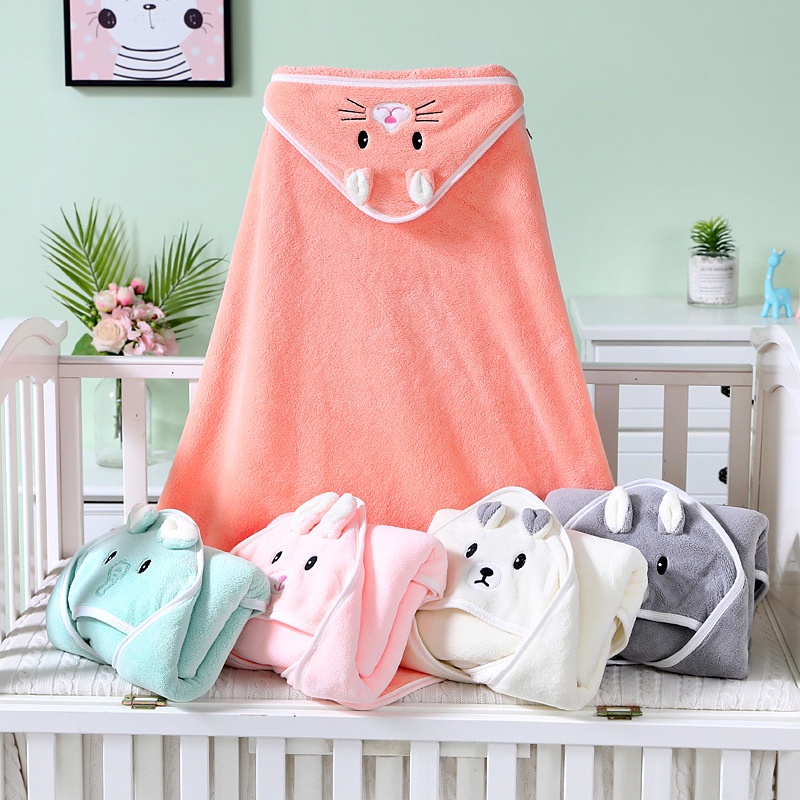 Khăn Tắm Có Mũ Trùm Bằng Vải Lông Cừu San Hô Thoải Mái Thời Trang Kích Thước 80 * 80cm Dành Cho Trẻ Em