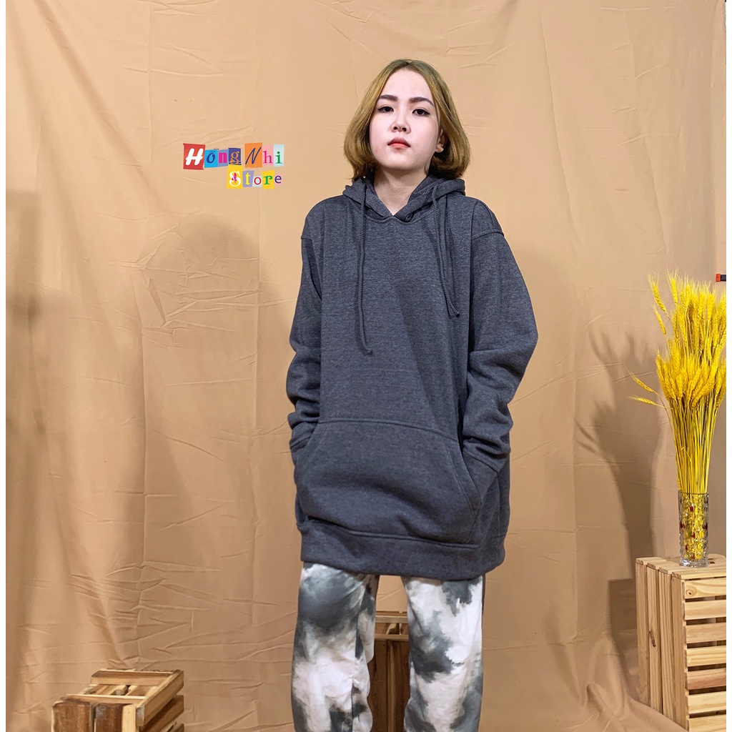 Áo Khoác Hoodie Trơn Ulzzang Unisex Màu Xám Đen Chất Nỉ Bông Cao Cấp Dáng Rộng Nam Nữ - MM