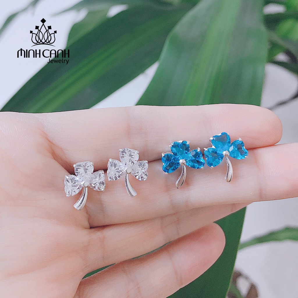 Bông Tai Bạc Cỏ 3 Lá May Mắn Đủ Màu - Minh Canh Jewelry