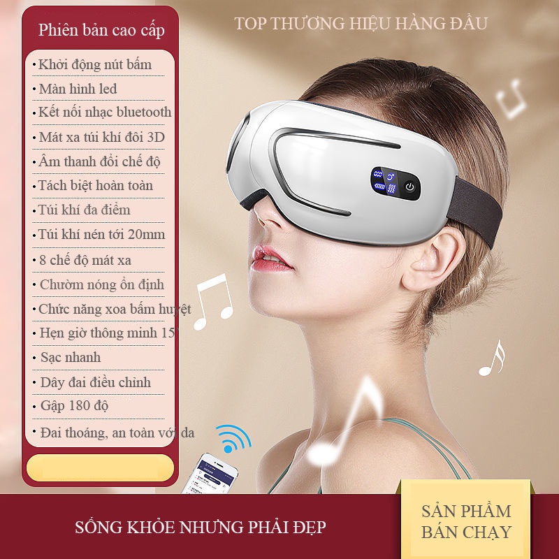 Máy massage mắt thái dương cải thiện giấc ngủ, máy mát xa mắt không dây kết nối bluetooth hỗ trợ giảm nhức mỏi mắt NPR65