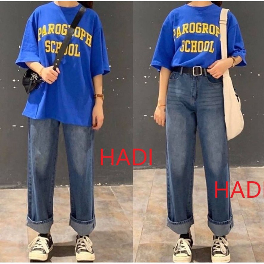 QUẦN JEAN ỐNG RỘNG NỮ CAO CẤP HADI DÀI RỘNG MÀU XANH ĐẬM RÂU MÈO CỰC HOT HIT-Q9C