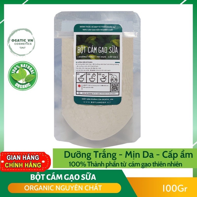 Bột Cám Gạo Sữa Nguyên Chất - Dưỡng Trắng, Giảm Mụn, Cấp Ẩm (100 gram)