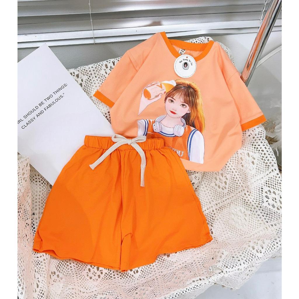 [15-45kg] Đồ bộ cộc tay mùa hè hình CÔ GÁI cho bé, Bộ bé gái size đại chất cotton