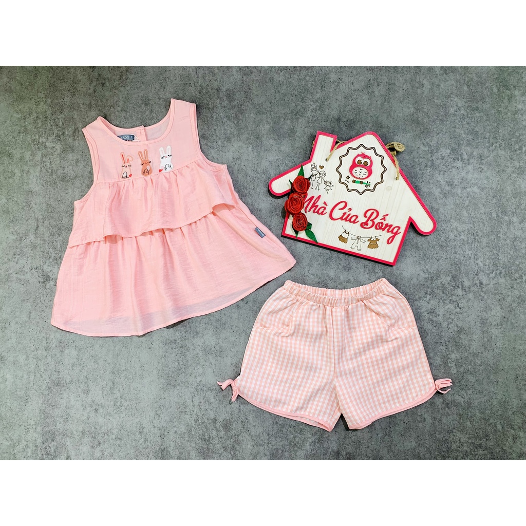 Nhà của Bống - Bộ tơ sọc bé gái phối thêu thỏ quần caro size 12 - 37 kg