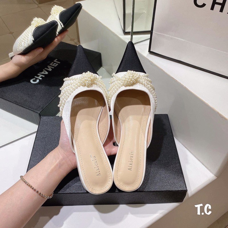 Dép sục nơ ngọc pha mũi fullbox