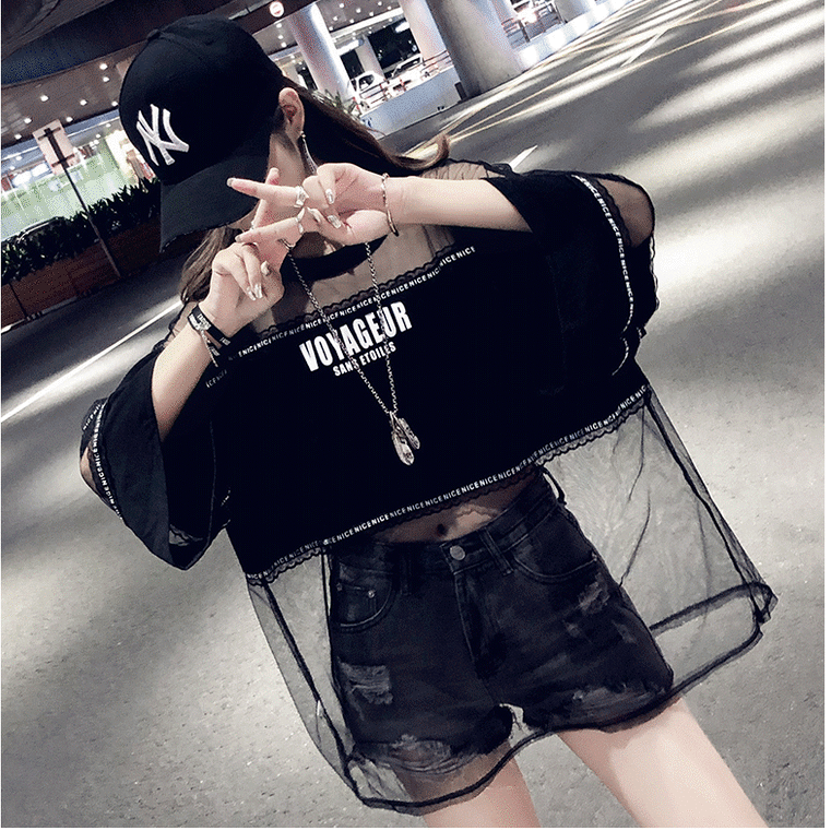 Áo Thun Tay Lỡ 3 / 4 Phong Cách Hip Hop Thời Trang Cho Nữ