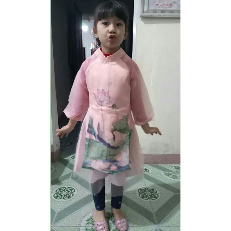 Set áo dài hoa sen kèm chân váy,mấn