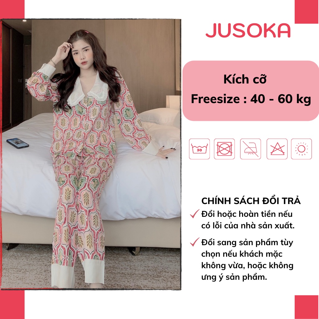 Đồ bộ nữ lụa ngủ pijama dài tay quần dài mặc nhà dễ thương JUSOKA