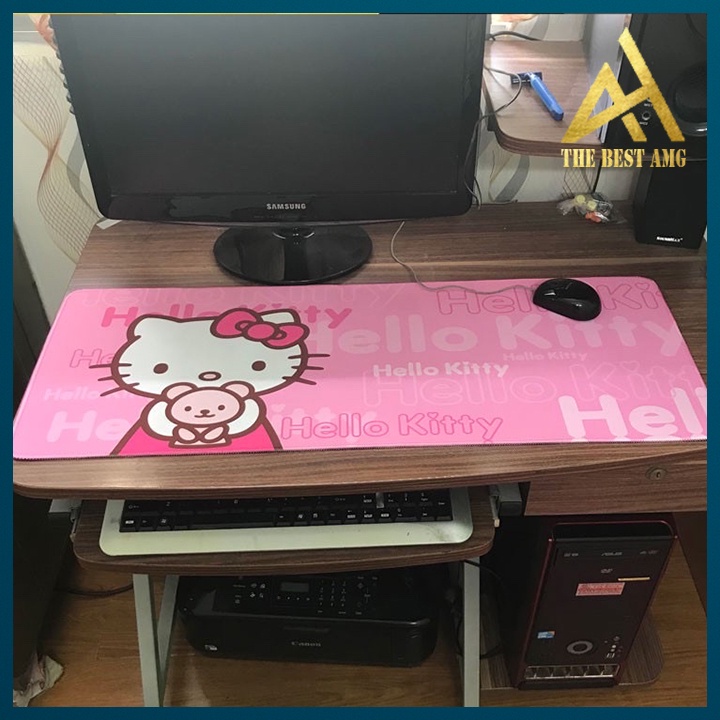 Lót Chuột Cỡ Lớn Gaming Màu Hồng Hello Kitty Dễ Thương 80x30x3 - Miếng Lót Chuột Chống Nước Siêu Bền