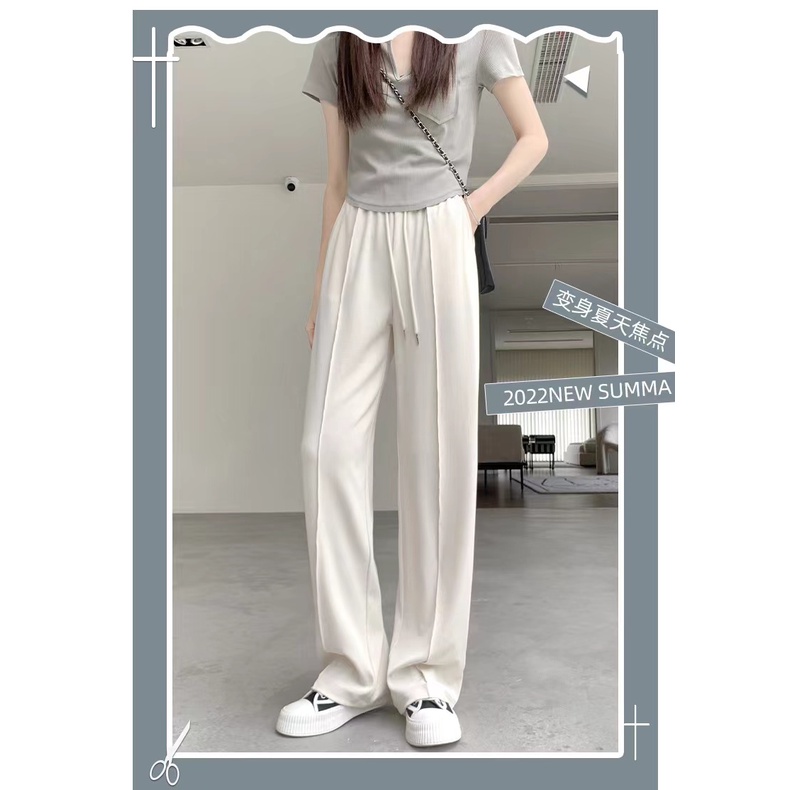 Quần Dài Lưng Cao Ống Rộng Chất Liệu Lụa Lạnh Thời Trang Mùa Hè Mới Cho Nữ
