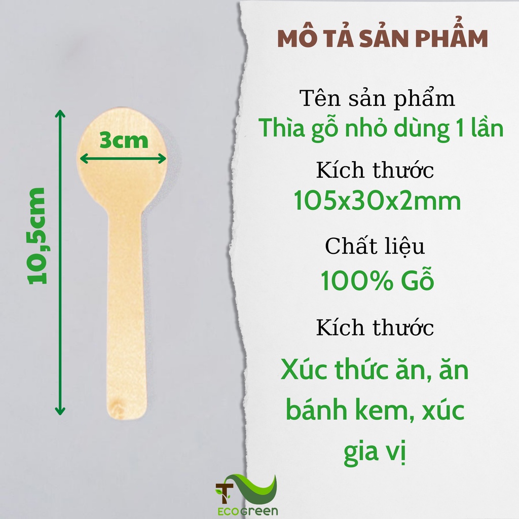 (Túi 50 cái)Thìa Gỗ 10,5cm, Muỗng Gỗ Ngắn Dùng 1 Lần Chất Lượng Cao An Toàn Cho Môi Trường