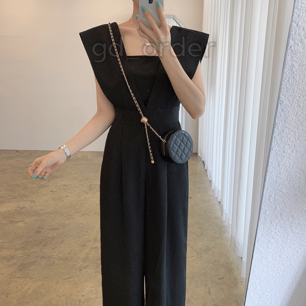 [CÓ SẴN] J2|Jumpsuit cổ vuông cộc tay quần ống rộng khí chât thanh lịch Hàn quốc gd_order