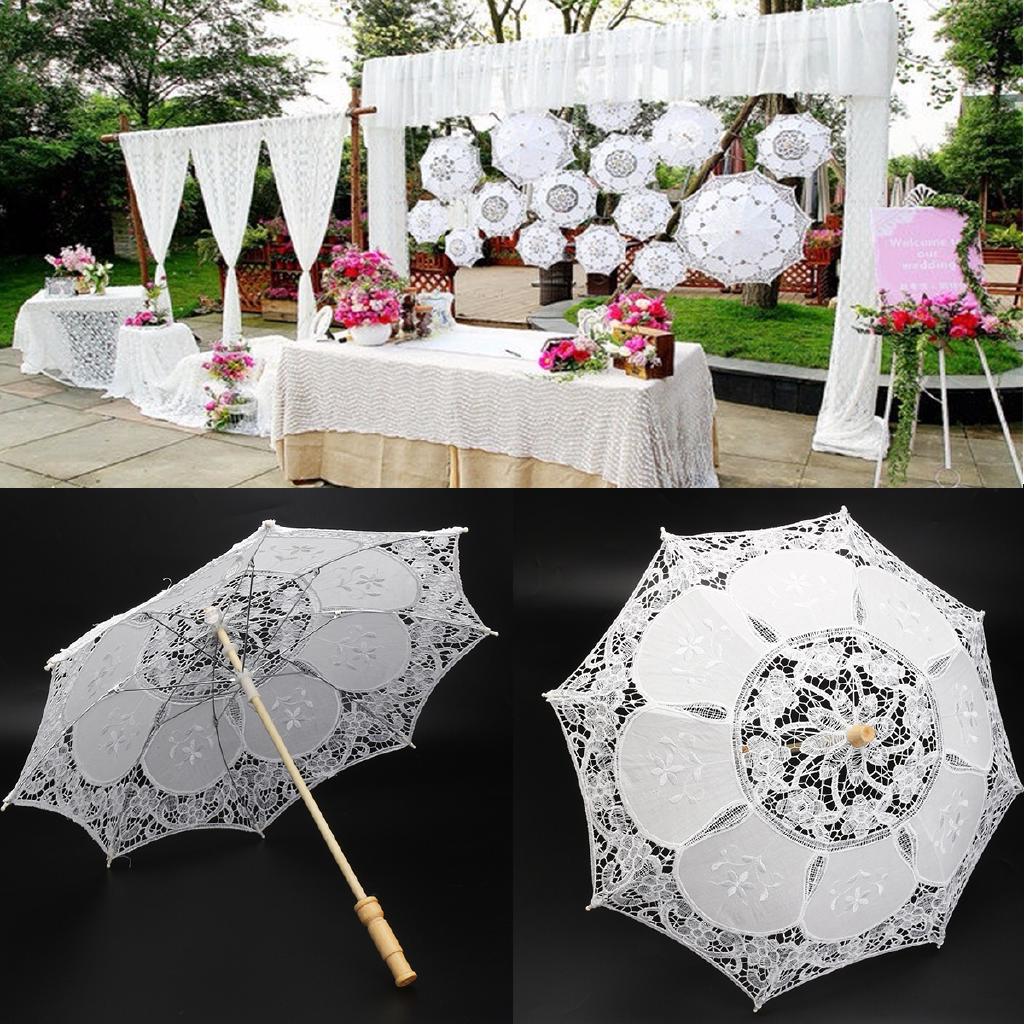 Dù thêu ren che nắng màu trắng dùng cho trang trí tiệc cưới 23"