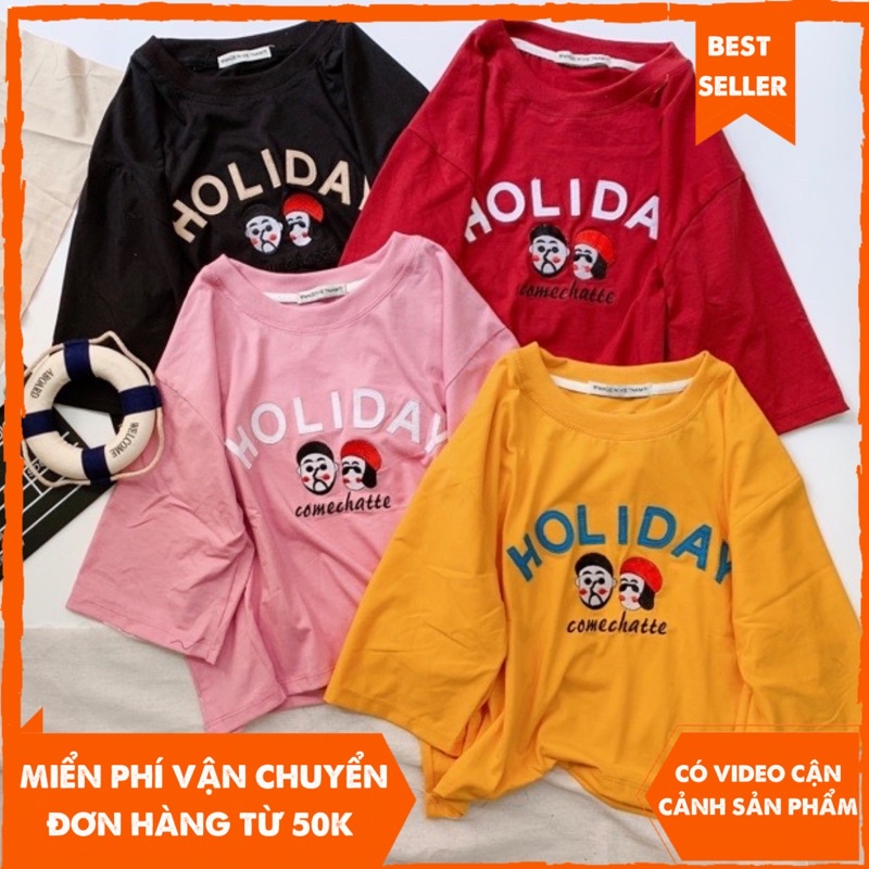 (SALE 59K) ÁO CROPTOP THÊU HOLIDAY 4 MÀU CỰC XINH