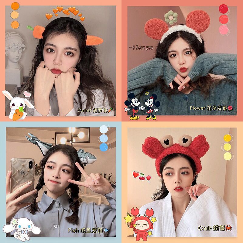 Băng Đô Cài Tóc Phủ Lông Thiết Kế Hình Cá Mập Hoạt Hình Dễ Thương Sáng Tạo Phong Cách Hàn Quốc