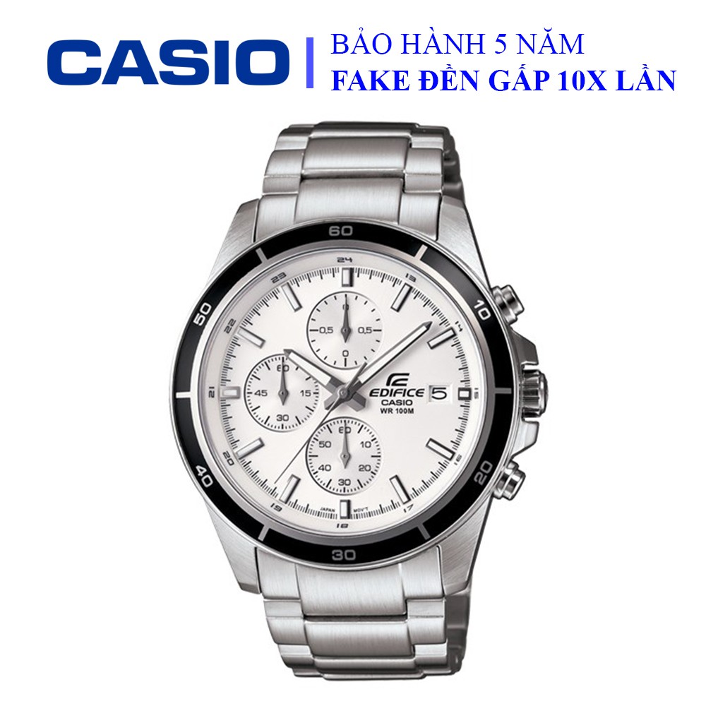 Đồng hồ Casio nam dây sắt thể thao, mặt trắng viền đen sang trọng, chống nước WR100M đi bơi (EFR-526D-7AVUDF)