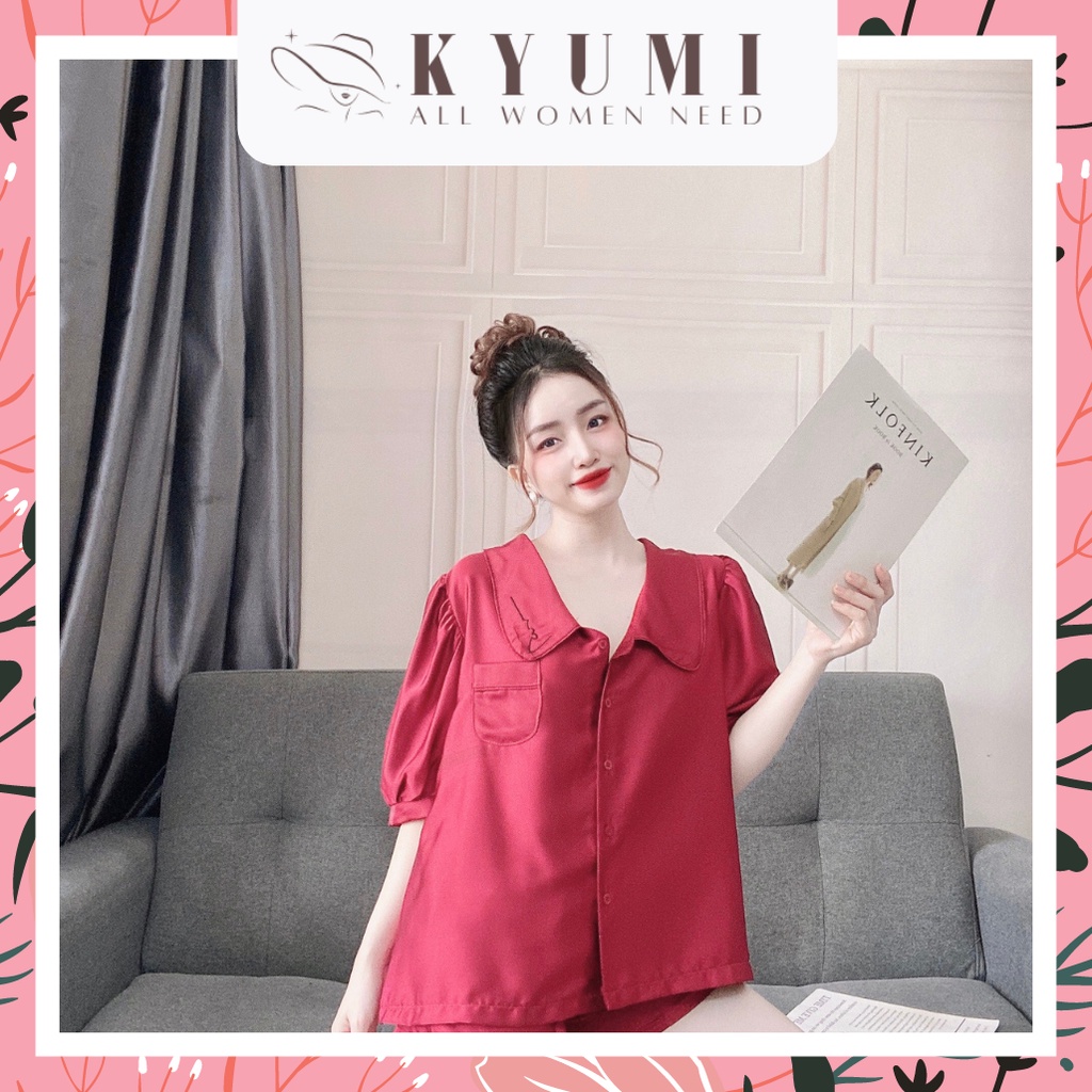 Đồ ngủ tiểu thư tay ngắn cổ thêu KYUMI OFFICIAL, chất liệu lụa satin cao cấp mềm mịn, freesize 40-60kg tùy chiều cao 038 | BigBuy360 - bigbuy360.vn