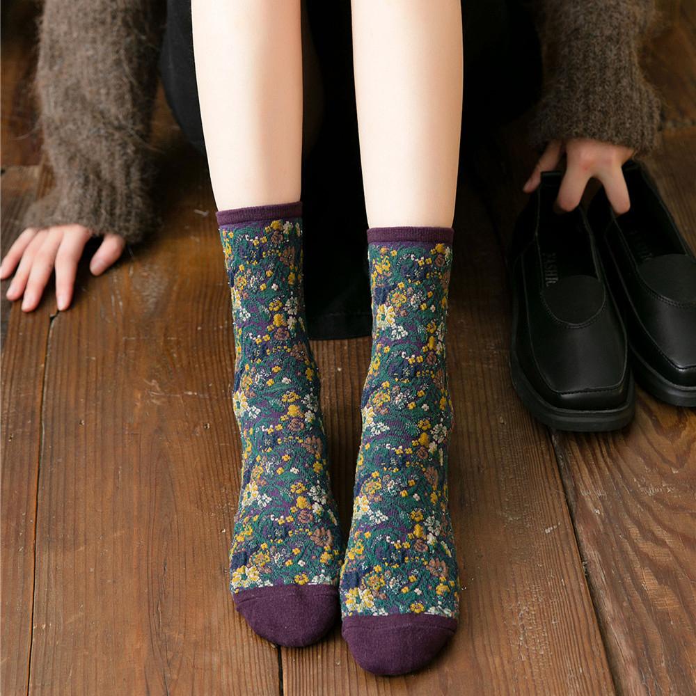 Vớ Cotton Cổ Cao Họa Tiết Hoa Thời Trang Đường Phố Harajuku Hàn Quốc Dành Cho Bạn Nữ 1