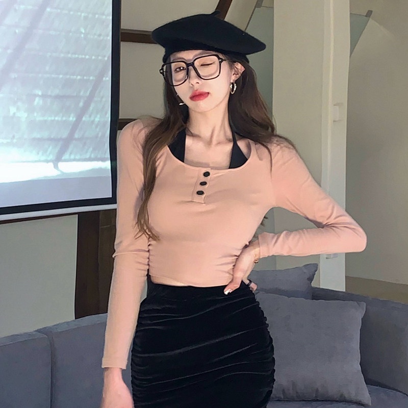 Áo sơ mi tay dài dáng ôm phong cách Hàn Quốc thời trang cho nữ