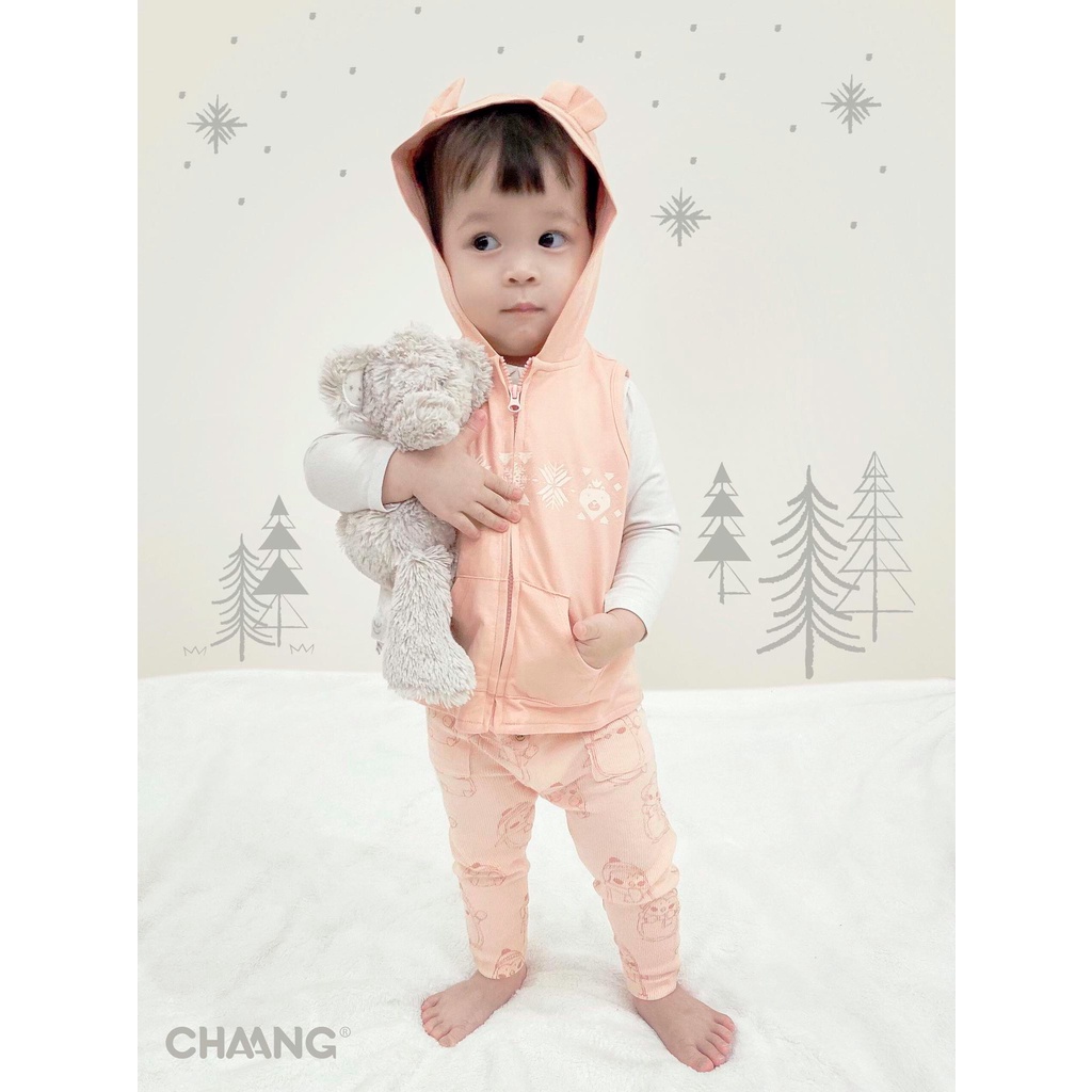 [CHÍNH HÃNG] Áo gile kéo khóa có mũ trẻ em họa tiết Snow Chaang