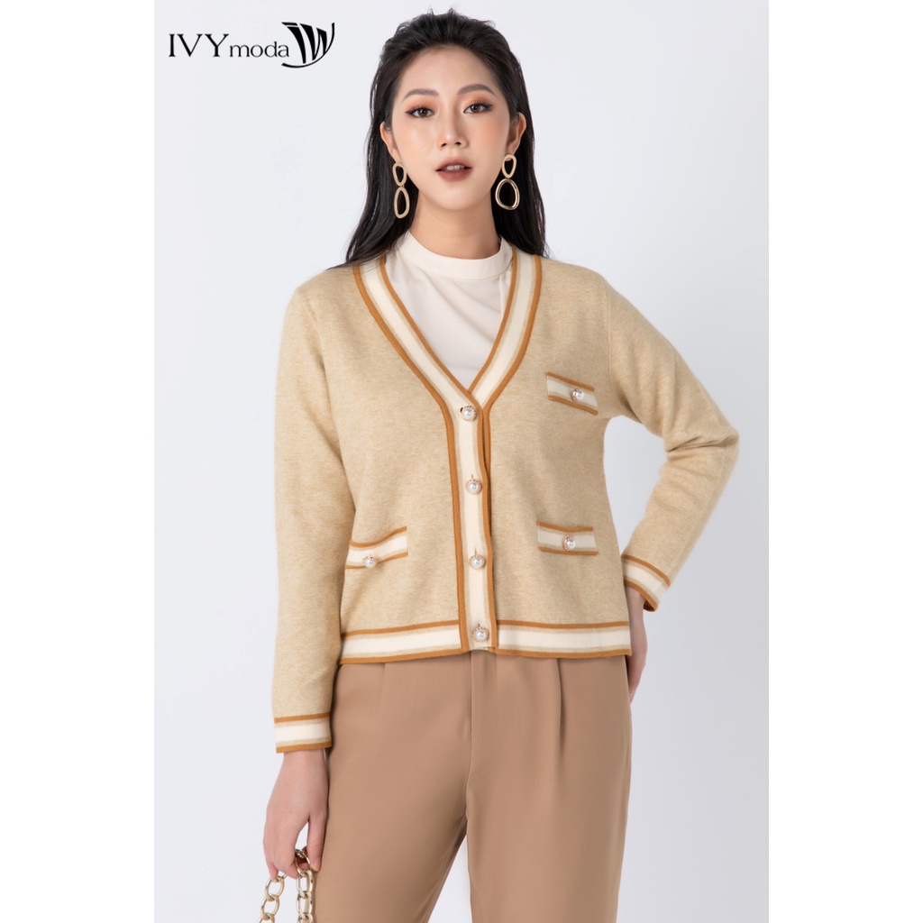 [NHẬP WABRTL5 GIẢM 10% TỐI ĐA 50K ĐH 250K ]Áo cardidan len nữ phối màu IVY moda MS 77B8000