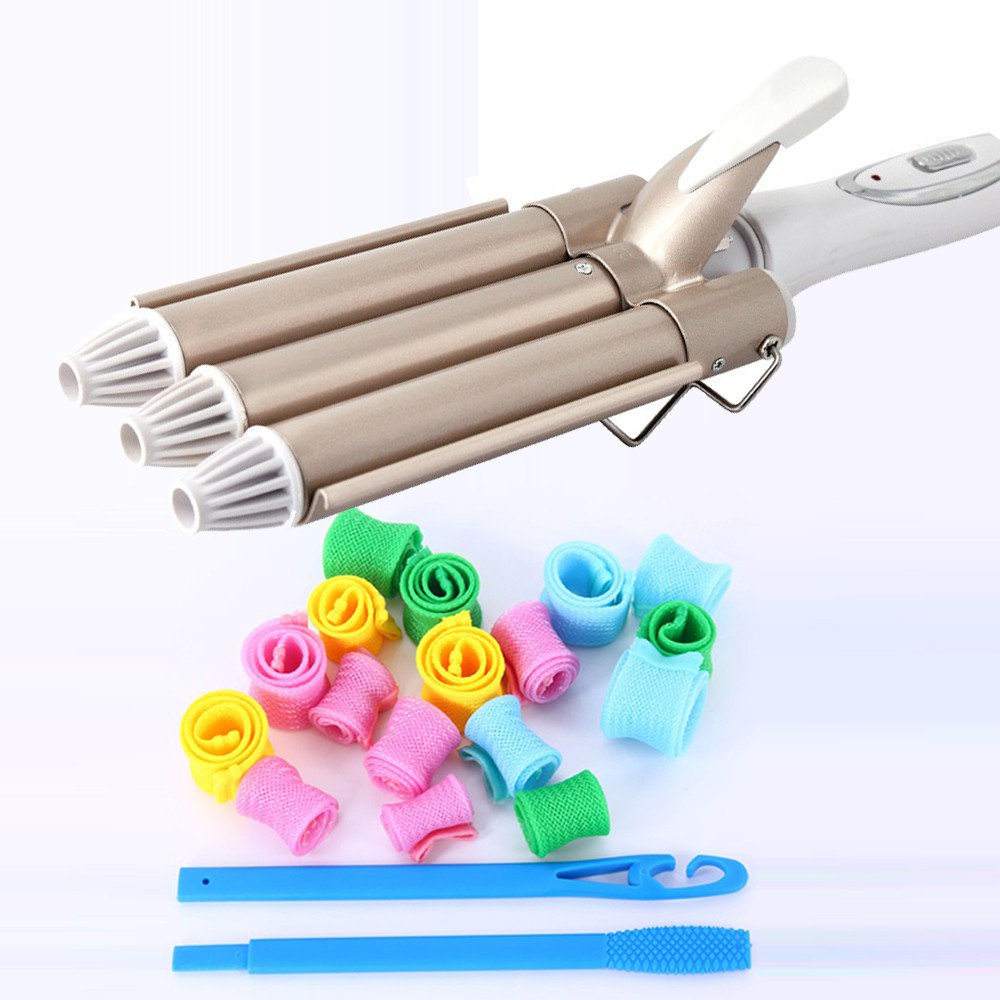 Máy uốn tóc Kemei KM-1010 tiện lợi với 3 trục uốn dùng uốn xoăn,uốn lọn, gợn sóng phi 22