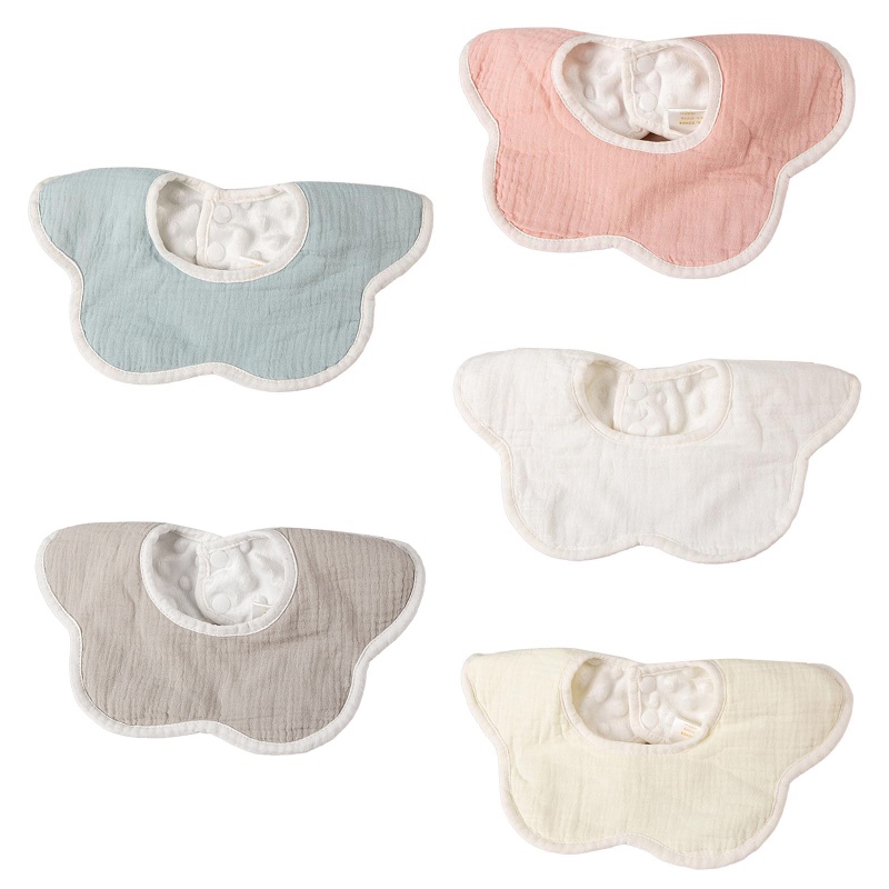 Yếm ăn cotton màu trơn chống thấm nước thiết kế xoay 360 độ hình bông hoa xinh xắn cho bé
