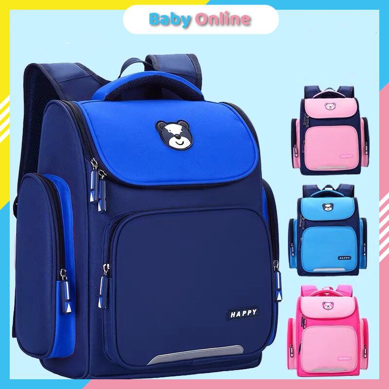 Balo đi học cho bé trai bé gái tiểu học balo chống gù chống thấm nước vải dù hình gấu