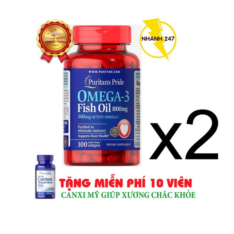 Bộ 2 Viên Uống Dầu Cá Puritan's Pride Omega-3 Fish Oil 1000mg