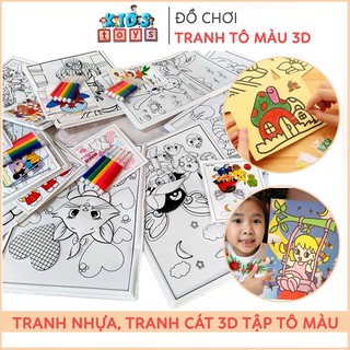 Tranh tô màu 3d, tranh cát vẽ màu nhiều chủ đề, tập tô màu Tặng kèm bộ tô màu cho bé
