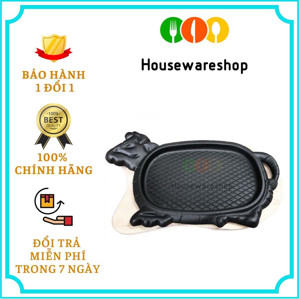 Chảo gang chống dính kèm đế gỗ làm bò né, Beefsteak loại lớn Dragon