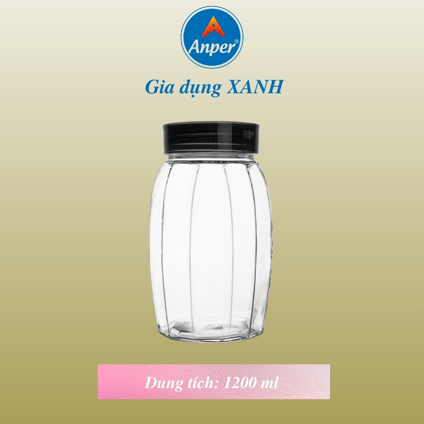 Hũ Thủy Tinh Anper 1.2L Bầu Có Nắp Cao Cấp Sang Trọng, Hộp Thuỷ Tinh Thực Phẩm đựng đường, hạt, đồ khô an toàn, sạch sẽ