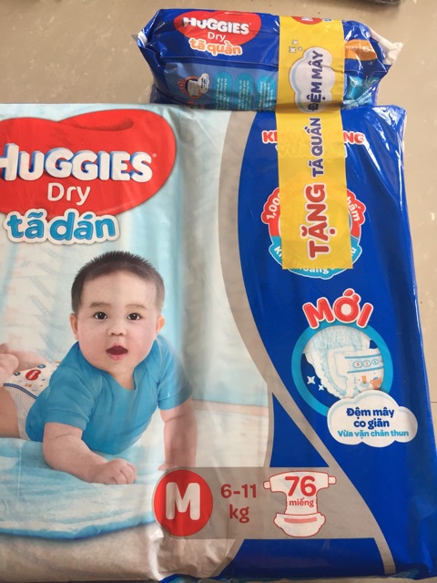 Tã dán Huggies M76 tặng 6 miếng tã quần size M