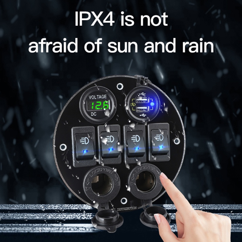 Ổ Cắm Sạc 4 Vị Trí On / off Kèm Công Tắc Vôn Kế USB Chuyên Dụng Cho Xe Tải / Tàu Thuyền RV