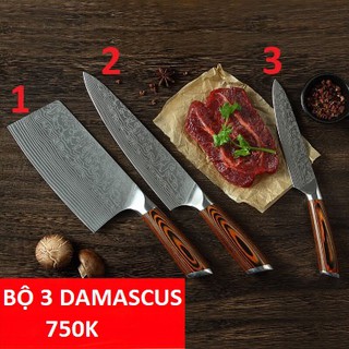 Bộ 3 dao bếp thái, lọc, gọt không rỉ cao cấp,mặt dao dập hoa văn, thiết kế nhật-TOPCOMSHOP hàng chính hãng-DT2