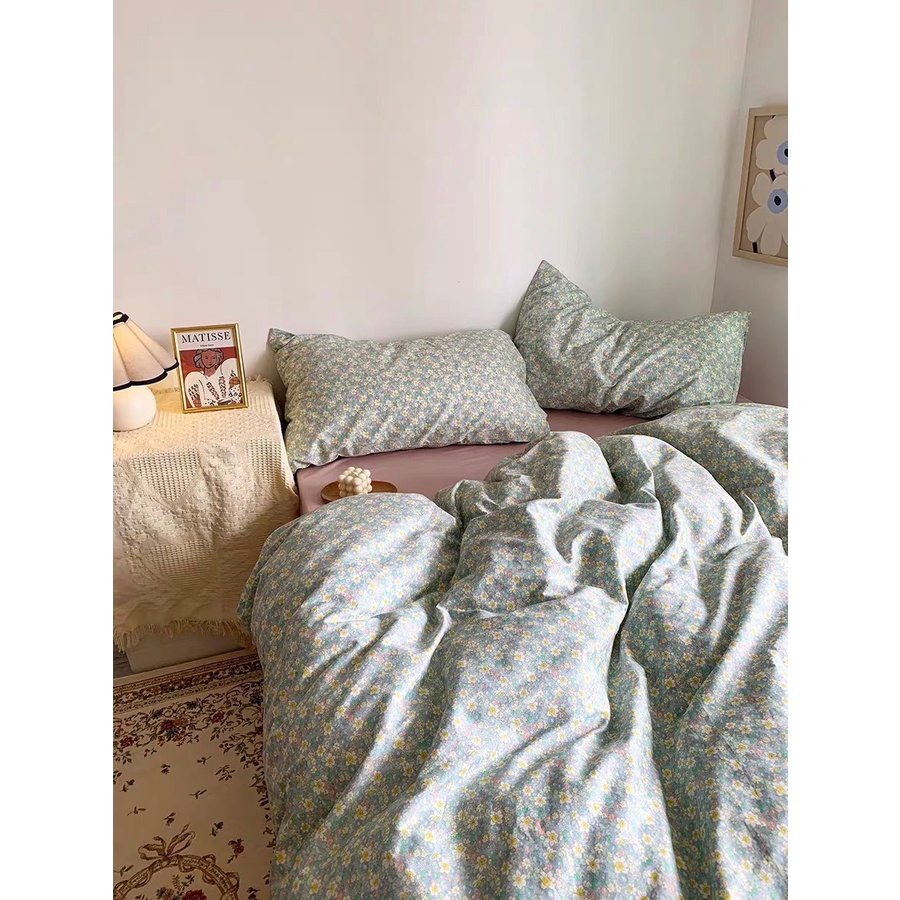 BỘ CHĂN GA GỐI ĐỆM COTTON LIVING HOA LÁ HẸ- TOKYO.BEDDING