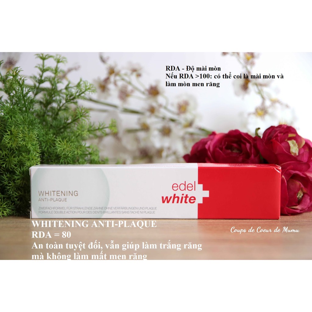 Kem làm trắng răng Edelwhite Whitening Anti-Plaque, 75ml, Thụy Sĩ