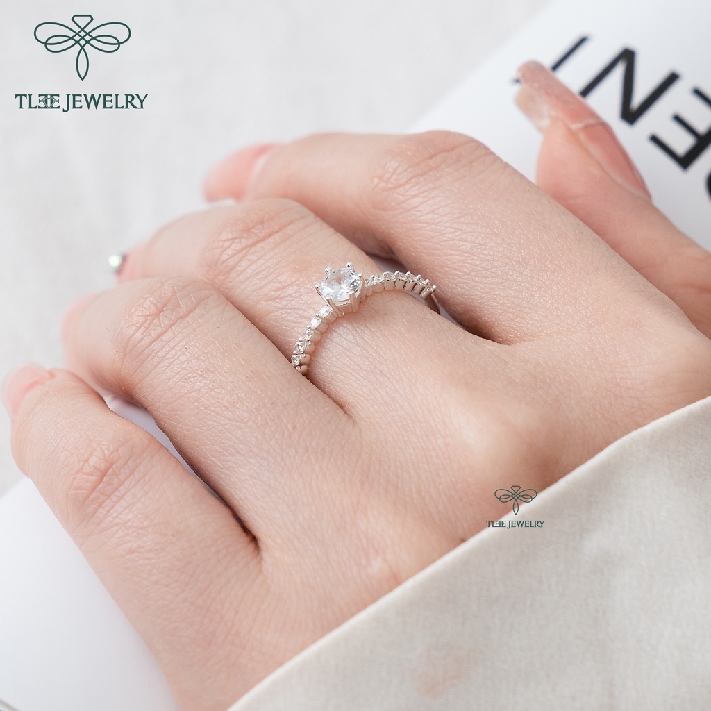 Nhẫn bạc nữ TLEE ổ đá sáu chấu viền 14 viên đá sang trọng TleeJewelry A0193