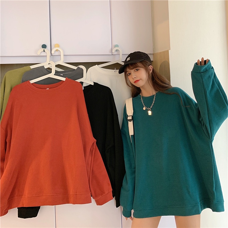 【ZHELIHANGFEI】Áo Thun Tay Dài Cổ Tròn Form Rộng Theo Phong Cách Retro