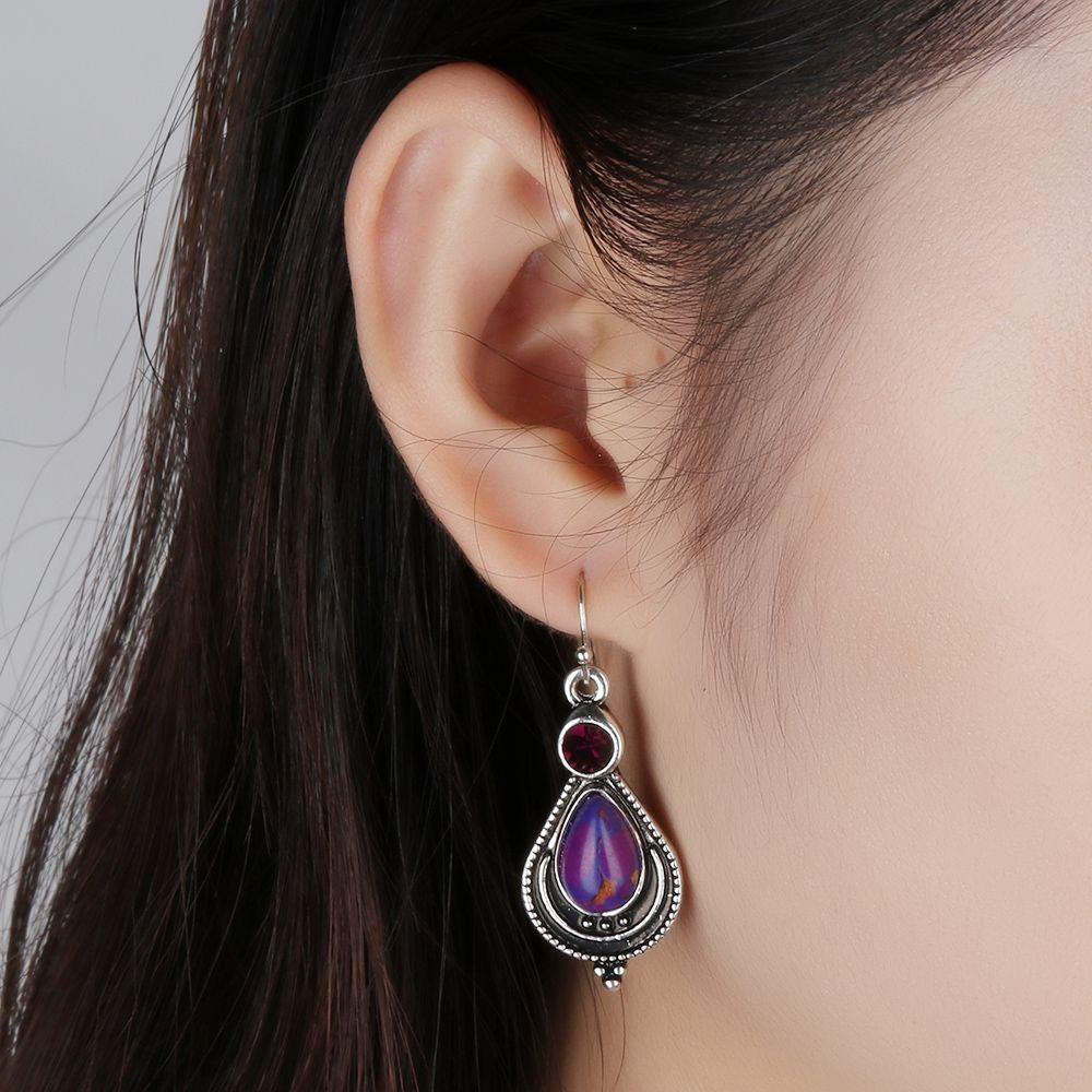 1 Đôi Bông Tai Đính Đá Ngọc Lam Tím Thời Trang|925