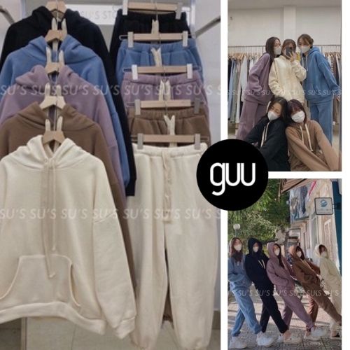 Set hoodie kèm quần nỉ bông thụng trơn nhiều màu form rộng dáng ulzzang phong cách unisex 1st_clothes