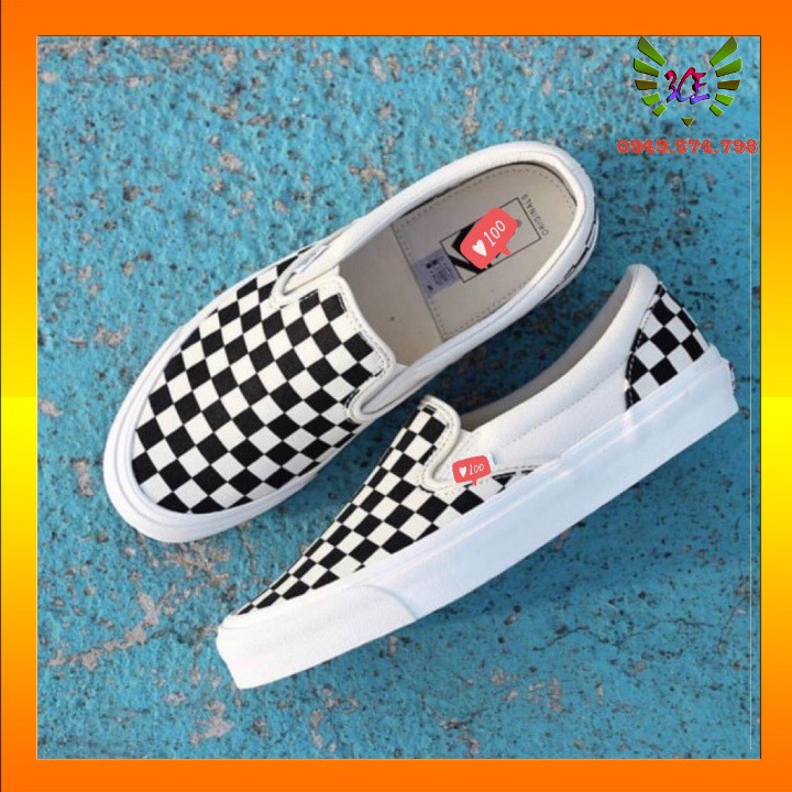 [Free ship-Hàng zep ] Giày thể thao lười slip on caro đen trắng hàng zep