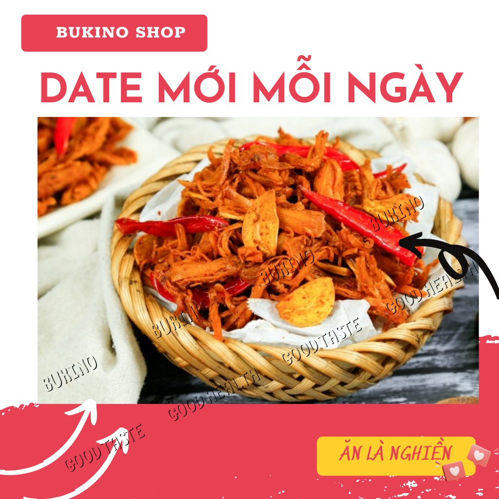 Khô gà bơ tỏi BUKINO, đóng hũ pet 200gr, đồ ăn vặt gà khô ngon rẻ an toàn vệ sinh Hà Nội, ship hỏa tốc