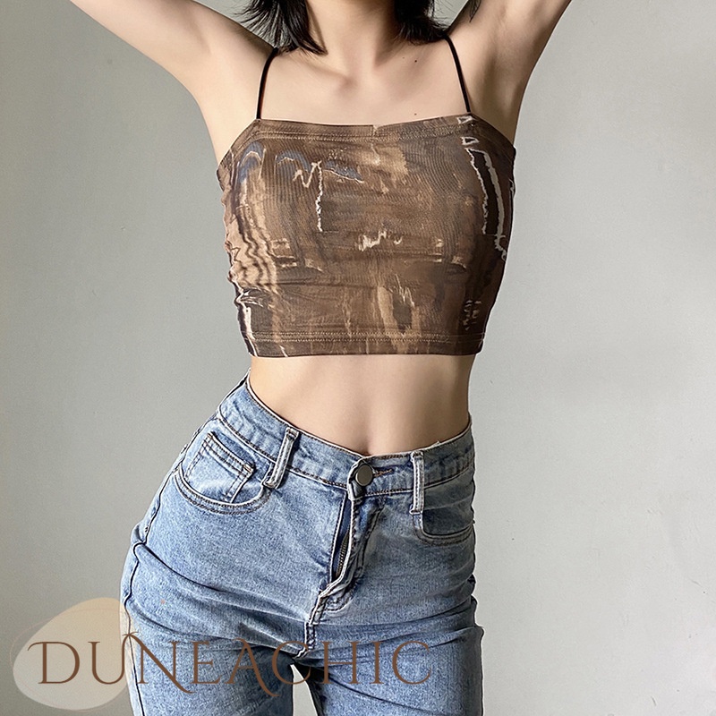 DUNEA Áo Hai Dây In Họa Tiết Thời Trang Dành Cho Nữ