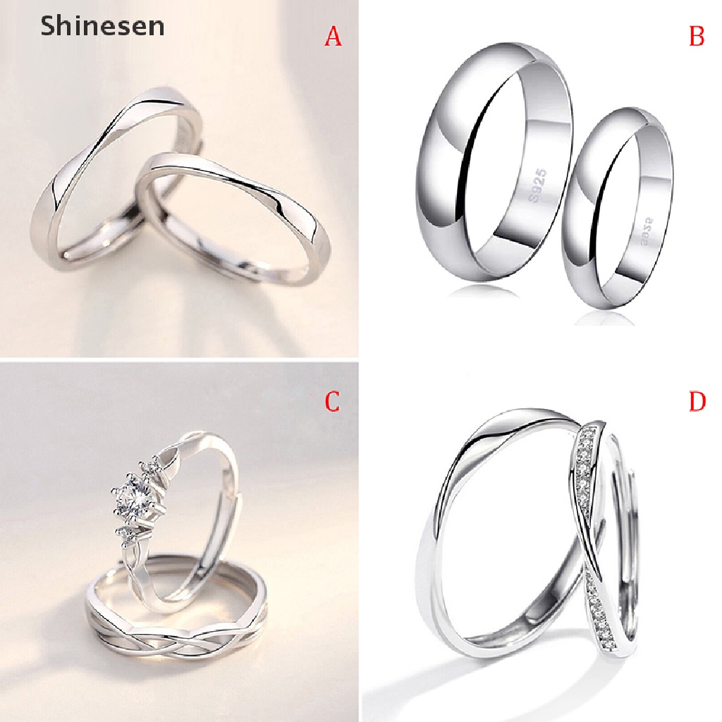 1 Cặp Nhẫn Đính Hôn Đính Kim Cương Pha Lê Lấp Lánh Có Thể Điều Chỉnh Kích Cỡ